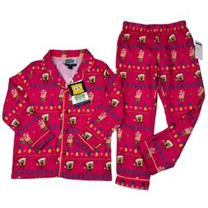 Andy & Evan Spongebob Squarepants Kids Pajama Set Size 4T Pink Christmas Cozy